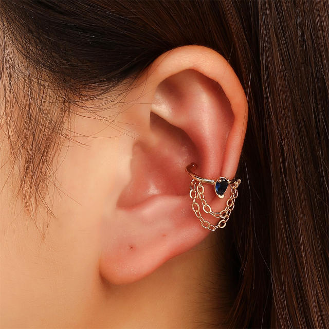Metal chain drop CZ ear cuff