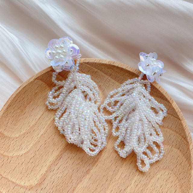 Korean fashion summer sweet flower beaded tassel earrings