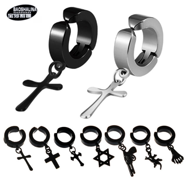 Black titanium steel unisex ear clip