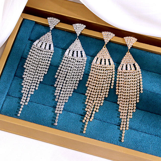 Rhinestone tassel long earrings for bridal