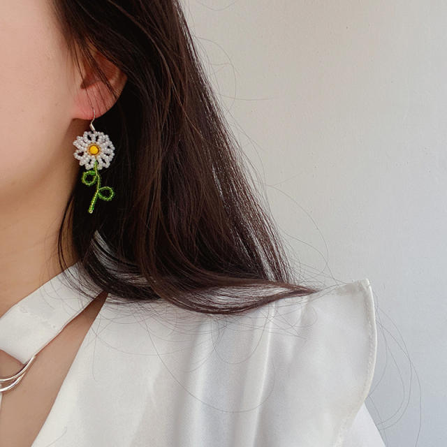 2022 korean fashion summer beaded flower dangle earrings