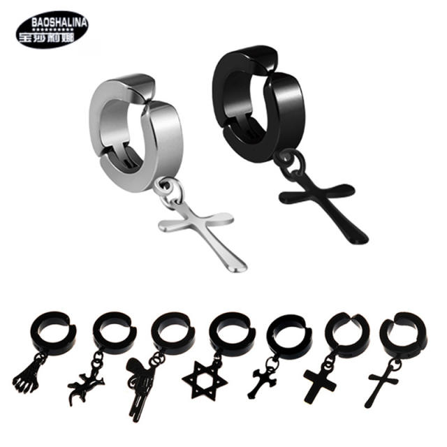 Black titanium steel unisex ear clip
