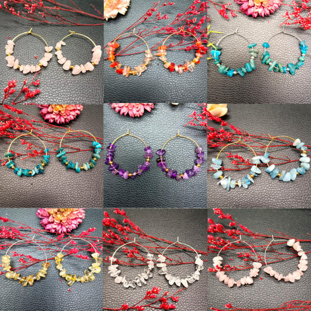 Natural crystal boho hoop earrings