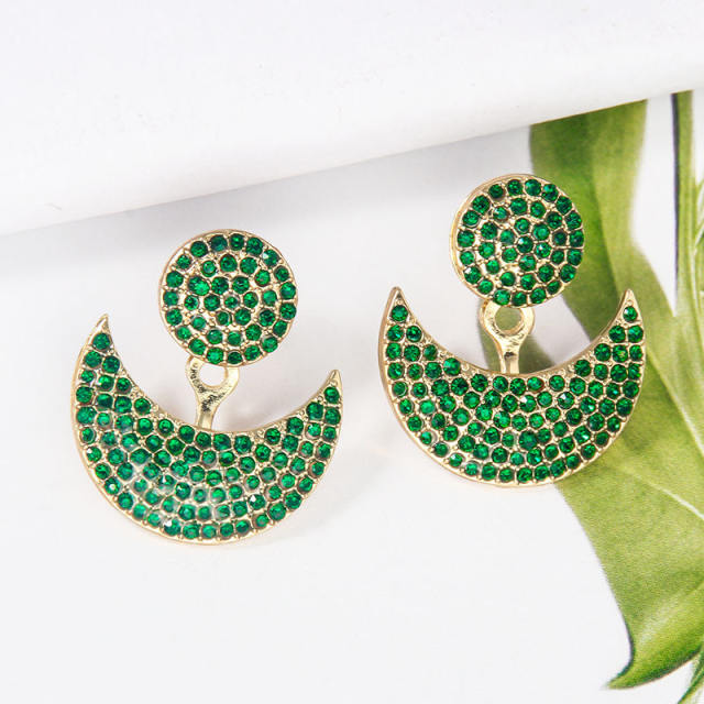 Colorful rhinestone pave setting moon design jacket earrings