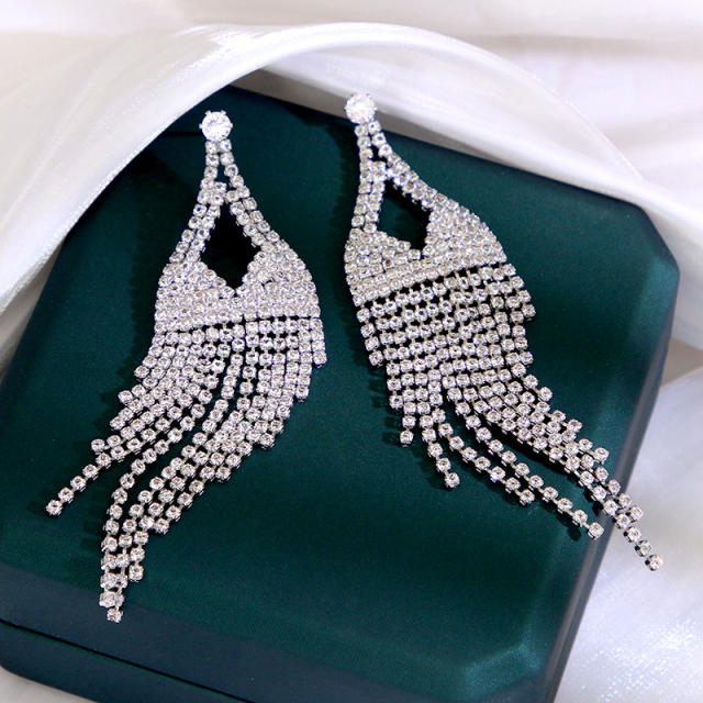 Luxury pave setting rhinestone tassel wedding earrings