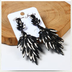 All black diamond pave setting dangle earrings