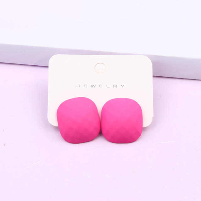 Concise candy color square shape ear match ear studs