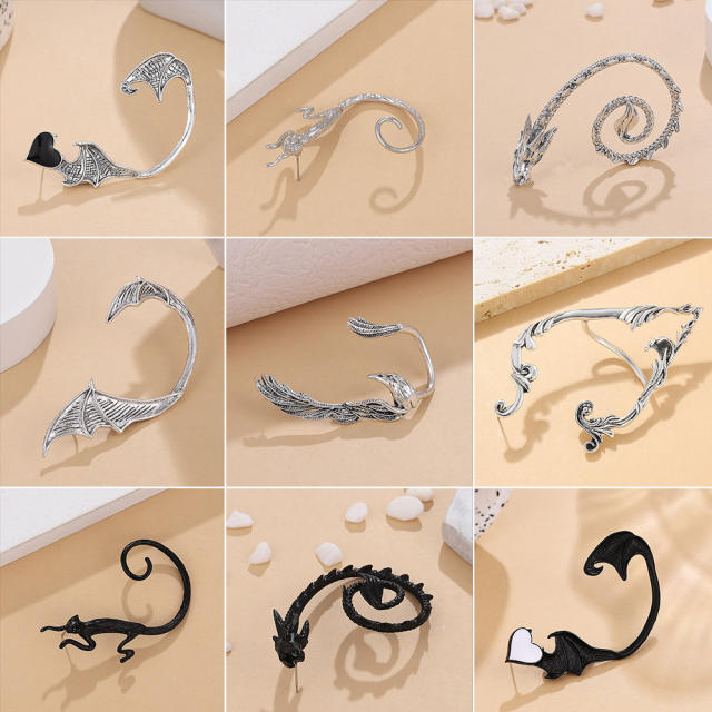 Retro dragon pattern alloy wrap earrings