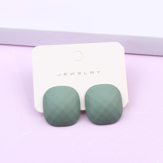 Concise candy color square shape ear match ear studs