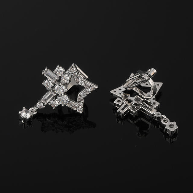 Diamond star drop earrings clip on earrings