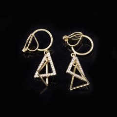 Diamond triangle dangle earrings clip on earrings