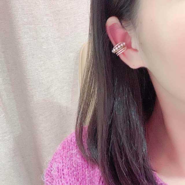 Diamond pearl beaded ear cuff clip on earrings