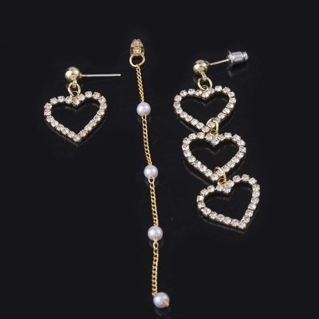 Diamond heart tassel asymmetric clip on earrings dangle earrings