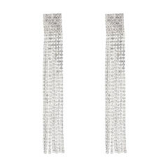 Rhinestone tassel long earrings