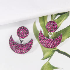 Colorful rhinestone pave setting moon design jacket earrings