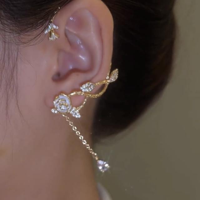 Personality diamond rose flower ear wrap