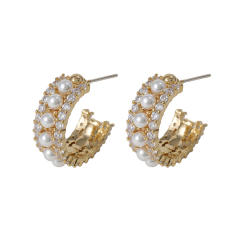 Pearl beaded C shape clip on earrings