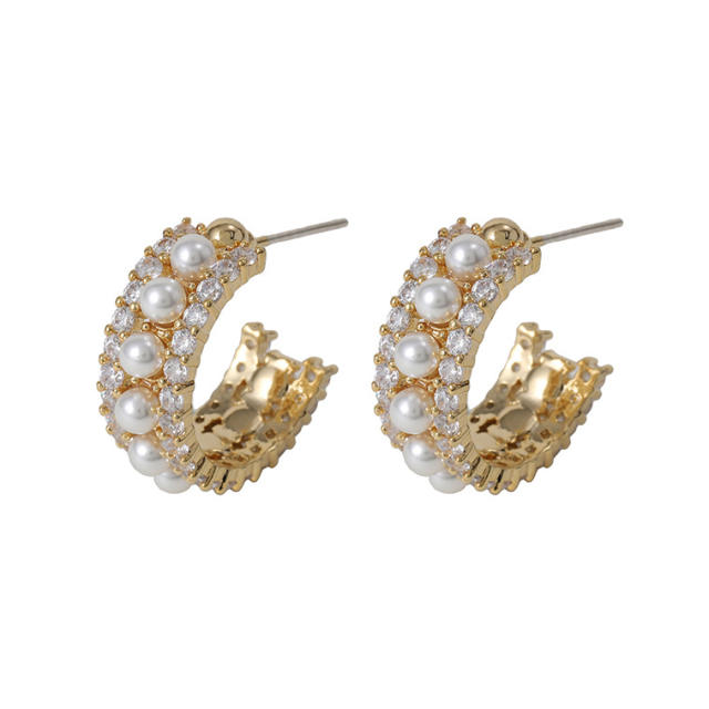 Pearl beaded C shape clip on earrings