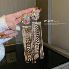925 needle pave setting rhinestong tassel earrings for women