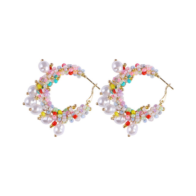 Summer design handmade beaded hoop earrings