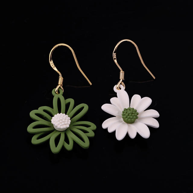 Daisy flower drop earrings clip on earrings