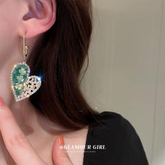 925 needle cubic zircon pave setting heart dangle earrings