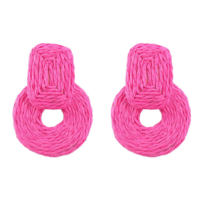 Summer design colorful straw ring earrings
