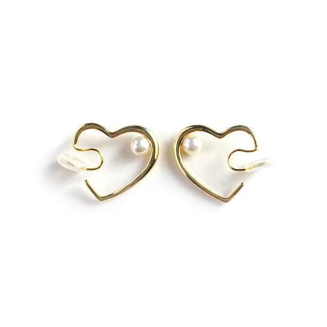 Pearl heart clip on earrings