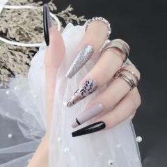 24pcs set gliter flower pattern false nails