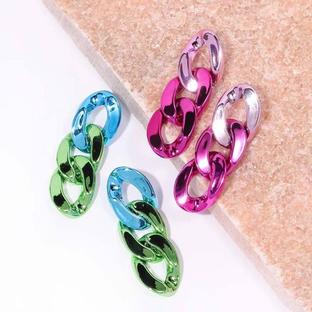 INS personalized electroplated UV acrylic chain earrings