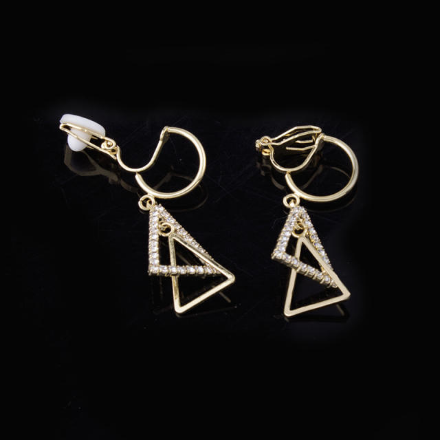 Diamond triangle dangle earrings clip on earrings