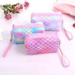 PU leather cosmetic bag colorful scale pattern