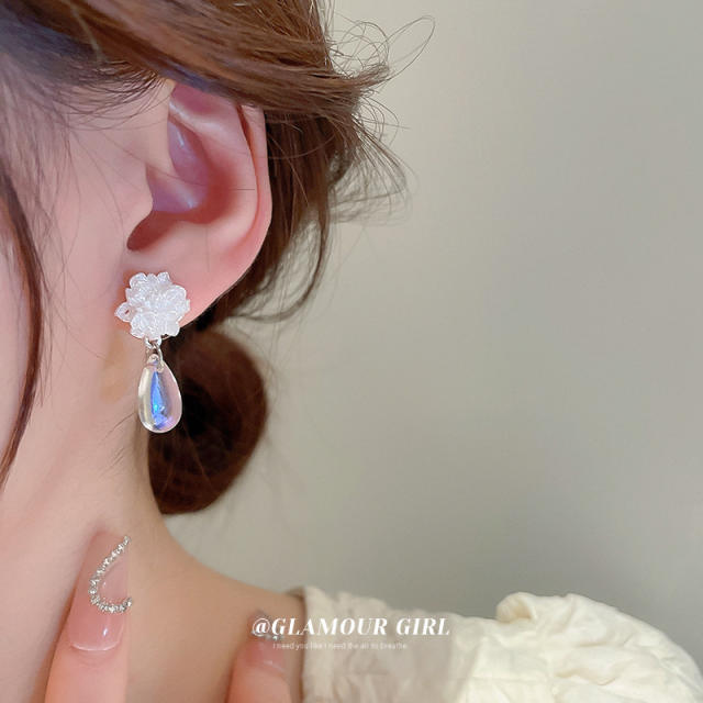 Silver needle summer daisy flower drop earrings