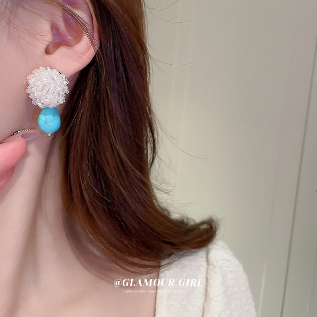 Silver needle summer turquoise drop earrings