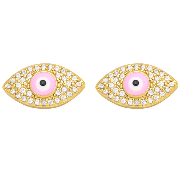 Color enamel pave setting cubic zircon evil eye ear studs