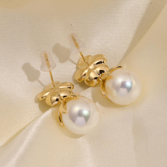 Shell flower pearl clip on earrings drop earrings