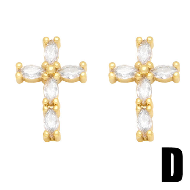 Rainbow cubic zircon unique concise ear studs
