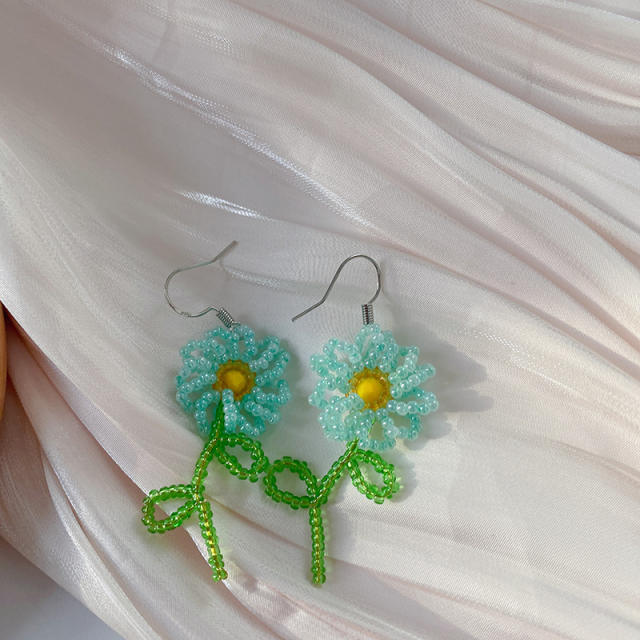 2022 korean fashion summer beaded flower dangle earrings