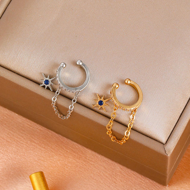 Diamond star chain tassel ear cuff