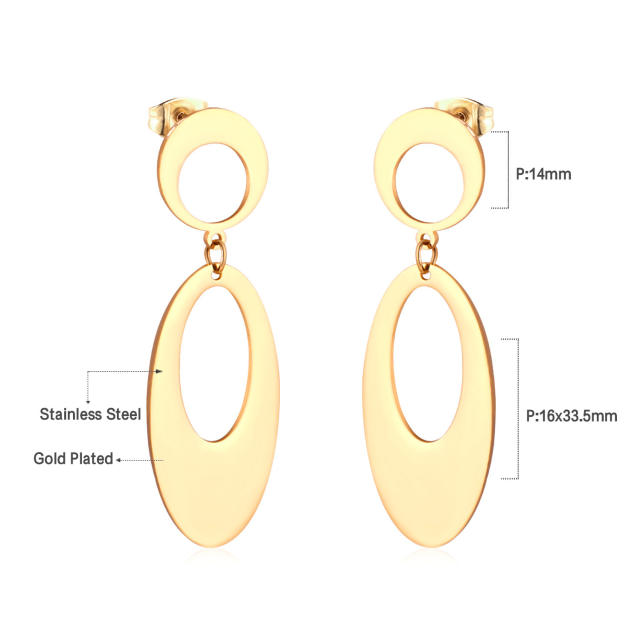 Stainless steel geometric square ring dangle earrings