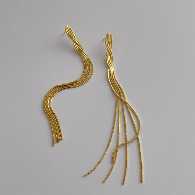 18KG real gold plated chain tassel earrings