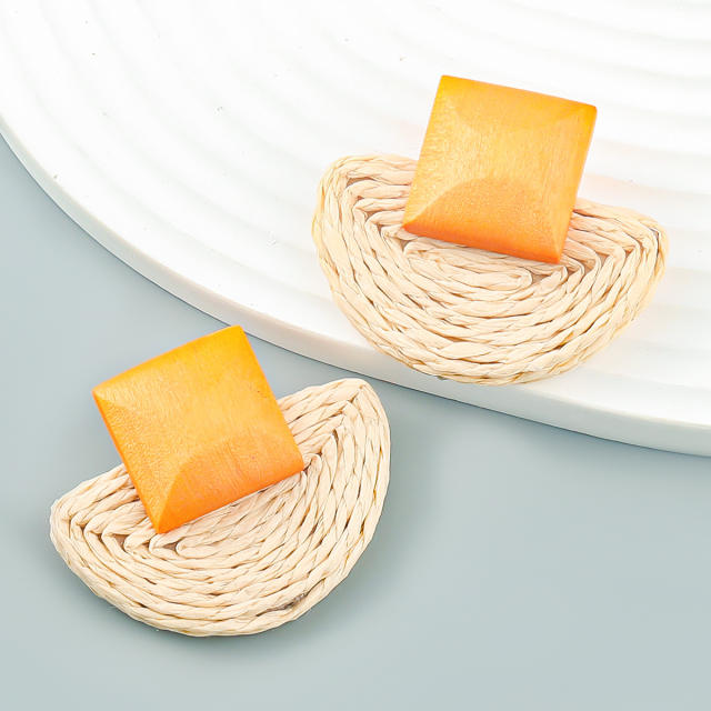 Summer geometric shape straw ear studs