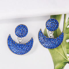 Colorful rhinestone pave setting moon design jacket earrings