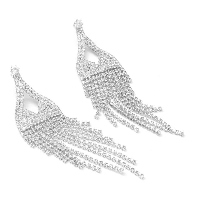 Luxury pave setting rhinestone tassel wedding earrings
