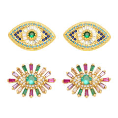 Pave setting cubic zircon evil eye shaped ear studs