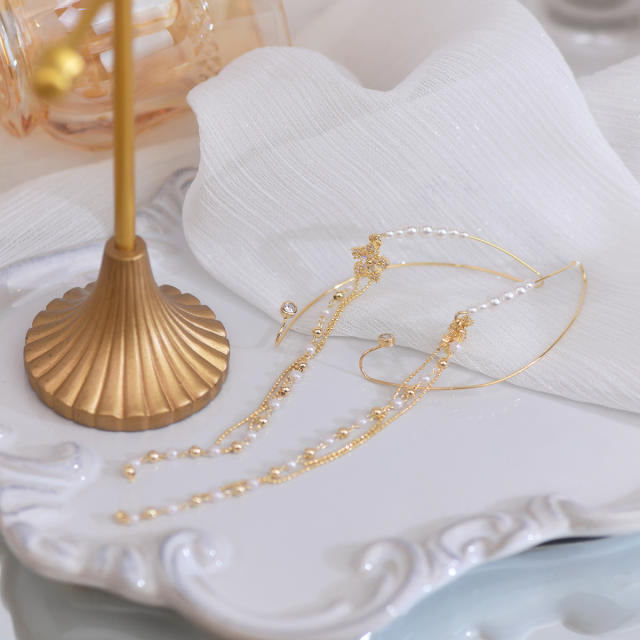 Korean fashion pearl beaded tassel ear wrap
