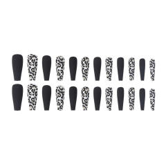 Sexy leopard grain black false nails