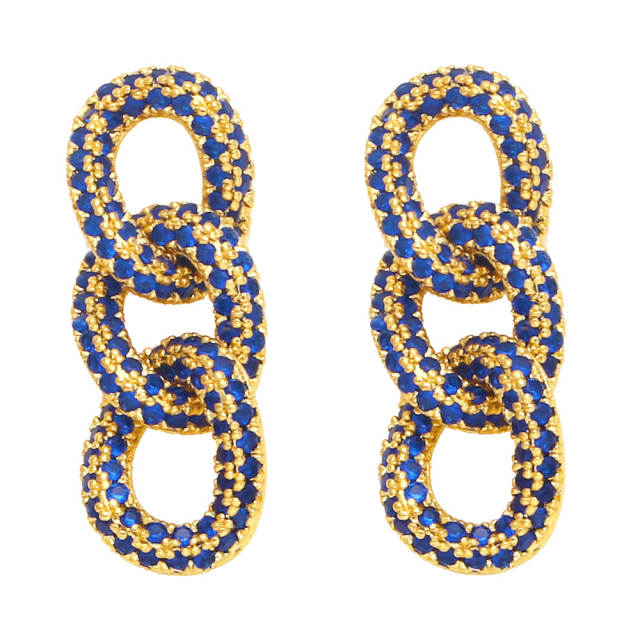 Full of color cubic zircon chain earrings