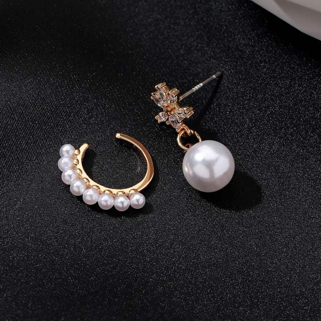 Pearl drop earrings ear cuff set
