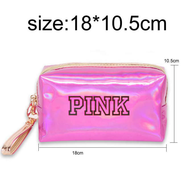 Laser PINK letter PU cosmetic bag